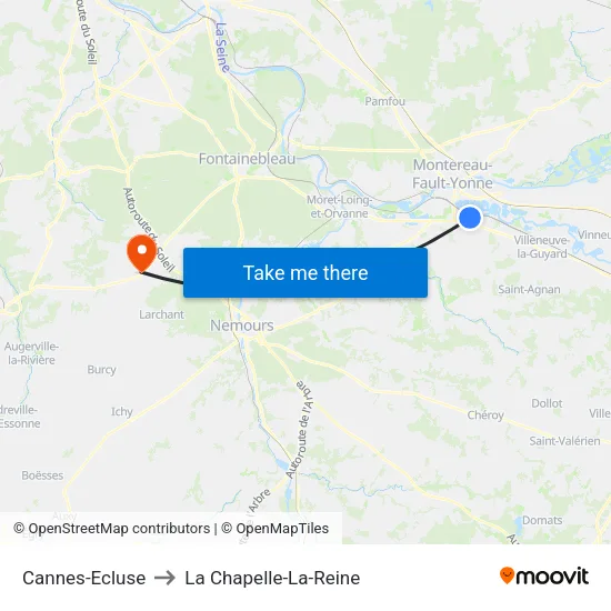 Cannes-Ecluse to La Chapelle-La-Reine map