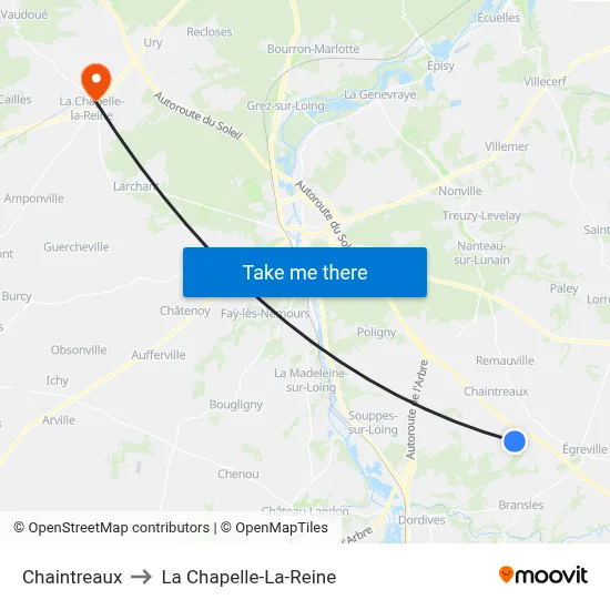 Chaintreaux to La Chapelle-La-Reine map