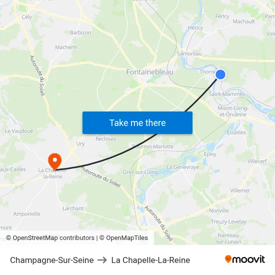 Champagne-Sur-Seine to La Chapelle-La-Reine map