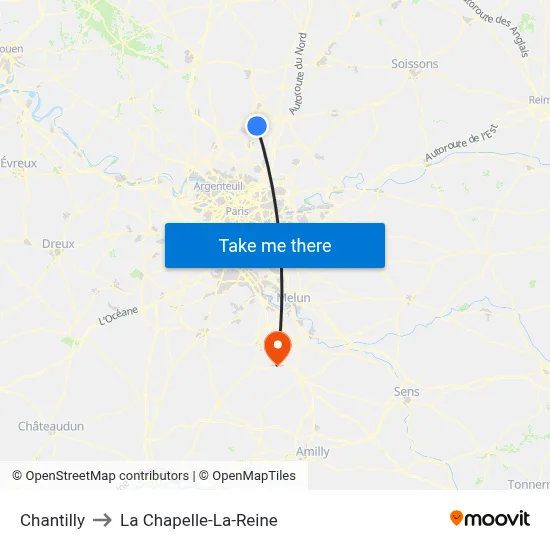 Chantilly to La Chapelle-La-Reine map