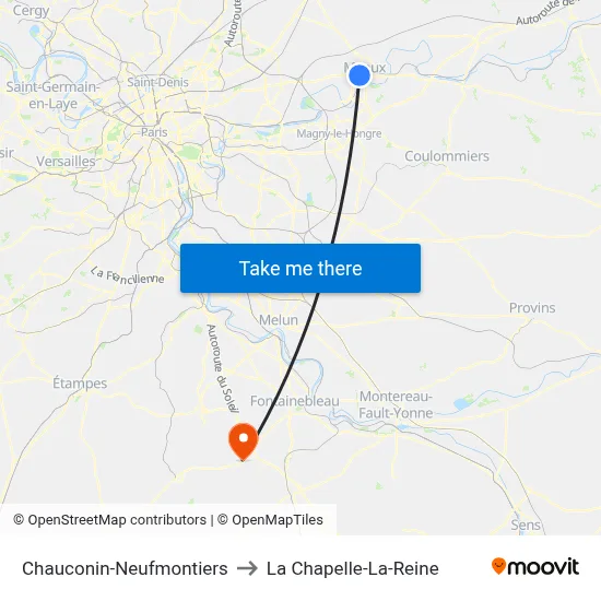 Chauconin-Neufmontiers to La Chapelle-La-Reine map