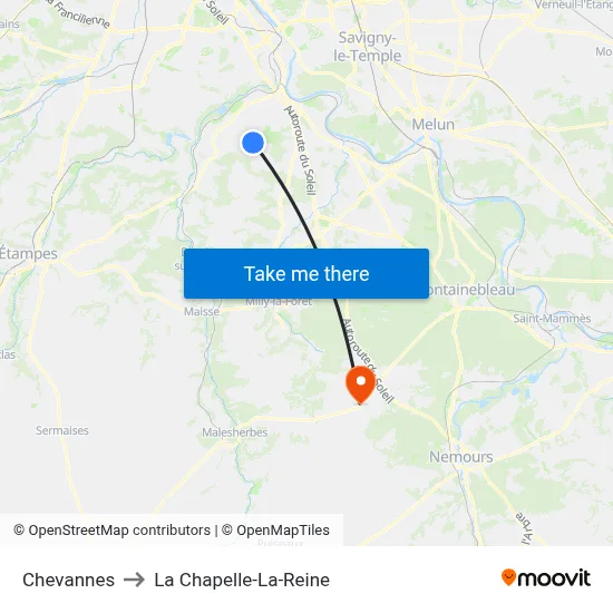 Chevannes to La Chapelle-La-Reine map