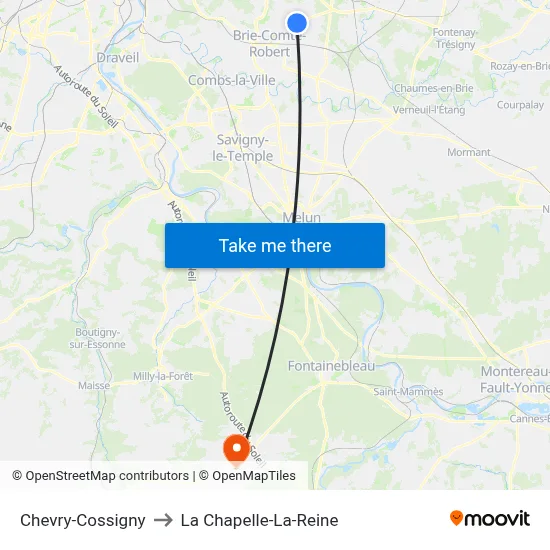 Chevry-Cossigny to La Chapelle-La-Reine map
