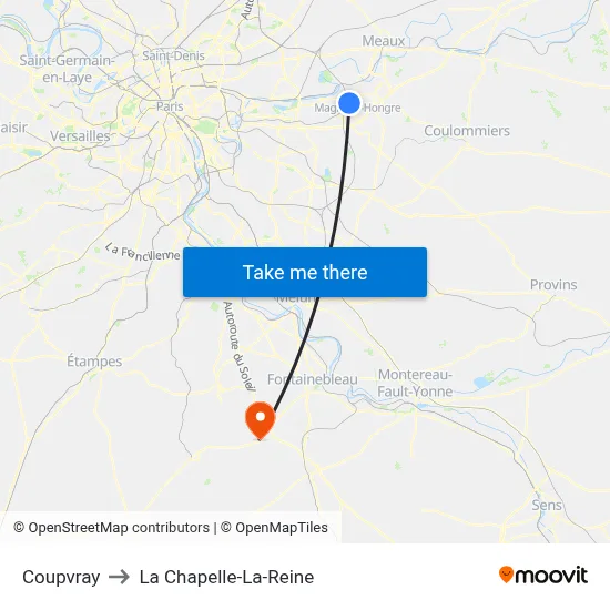 Coupvray to La Chapelle-La-Reine map