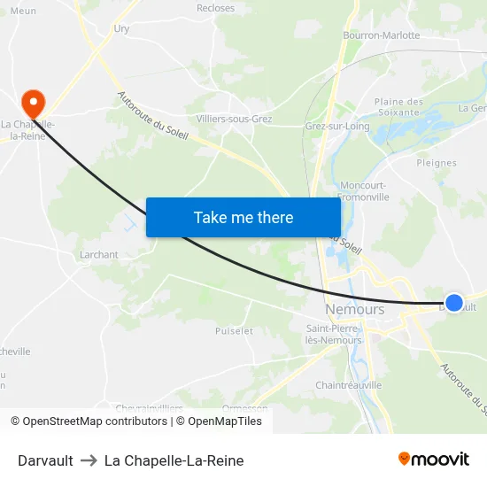 Darvault to La Chapelle-La-Reine map