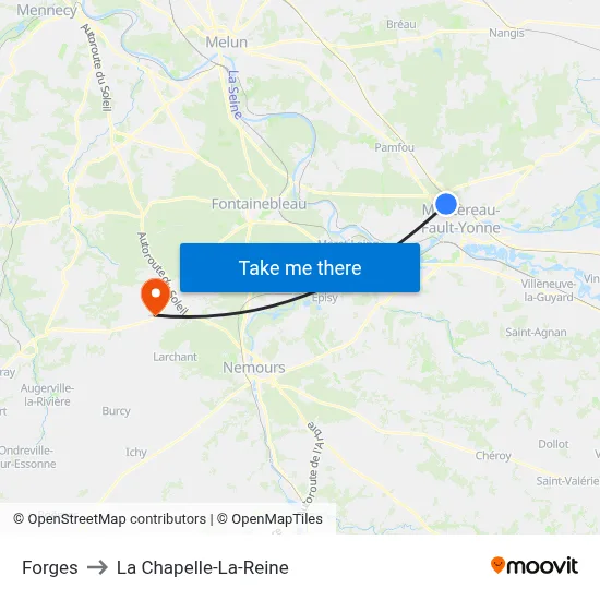 Forges to La Chapelle-La-Reine map