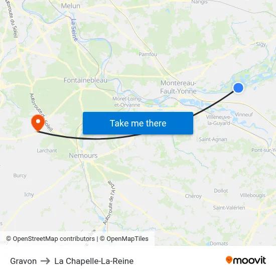 Gravon to La Chapelle-La-Reine map