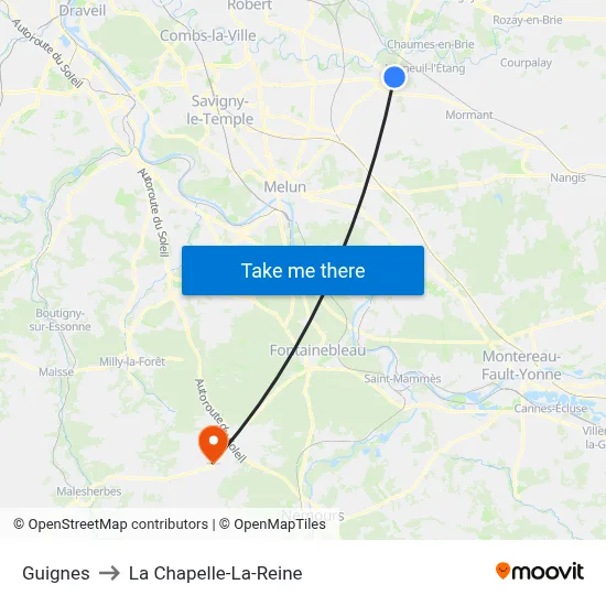 Guignes to La Chapelle-La-Reine map