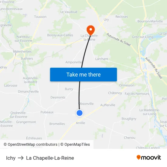 Ichy to La Chapelle-La-Reine map