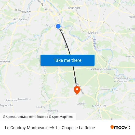 Le Coudray-Montceaux to La Chapelle-La-Reine map
