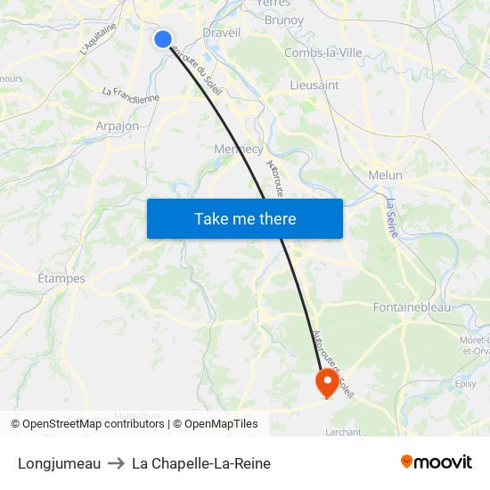 Longjumeau to La Chapelle-La-Reine map
