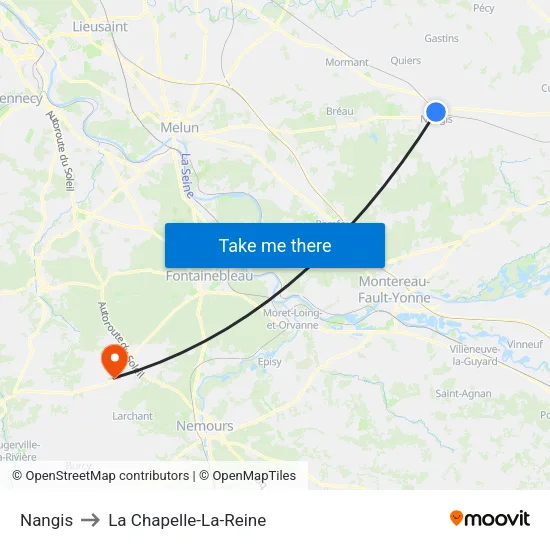 Nangis to La Chapelle-La-Reine map