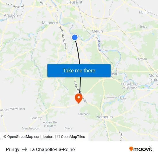 Pringy to La Chapelle-La-Reine map