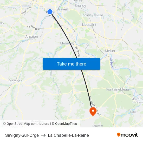 Savigny-Sur-Orge to La Chapelle-La-Reine map