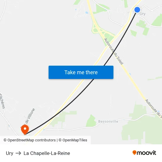 Ury to La Chapelle-La-Reine map