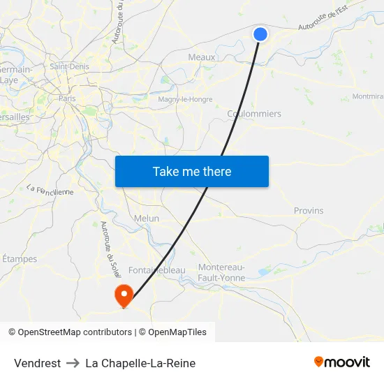 Vendrest to La Chapelle-La-Reine map
