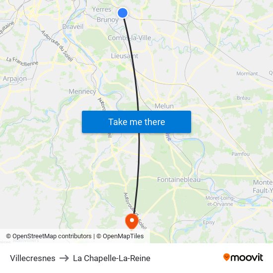 Villecresnes to La Chapelle-La-Reine map