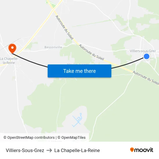 Villiers-Sous-Grez to La Chapelle-La-Reine map
