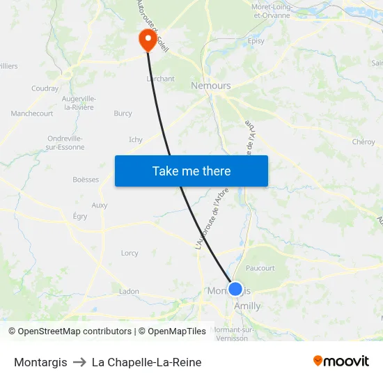 Montargis to La Chapelle-La-Reine map