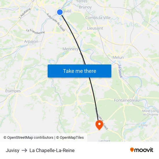 Juvisy to La Chapelle-La-Reine map