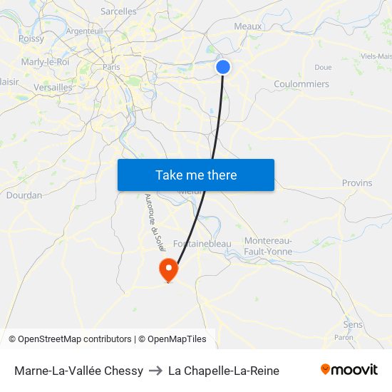 Marne-La-Vallée Chessy to La Chapelle-La-Reine map