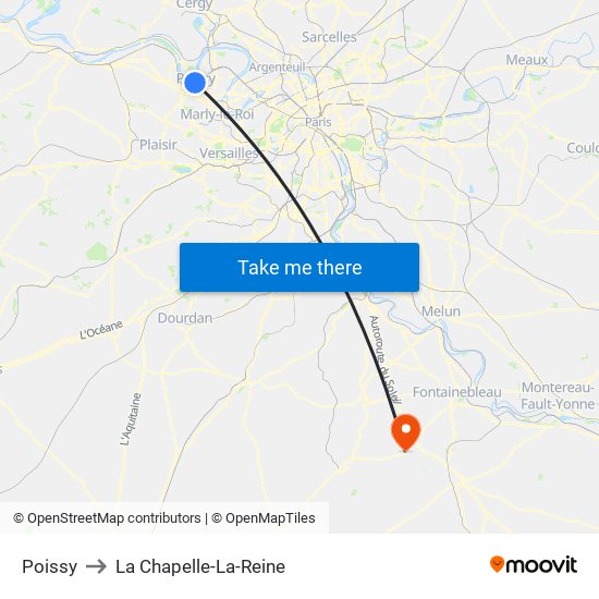 Poissy to La Chapelle-La-Reine map