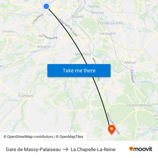 Gare de Massy-Palaiseau to La Chapelle-La-Reine map