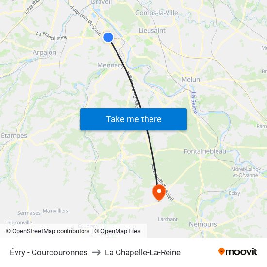 Évry - Courcouronnes to La Chapelle-La-Reine map