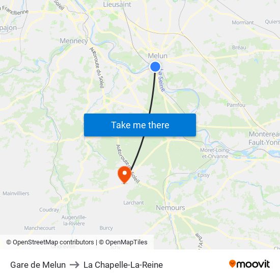 Gare de Melun to La Chapelle-La-Reine map