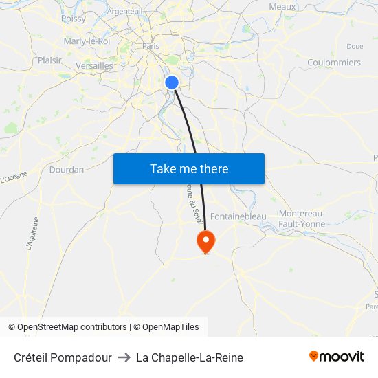 Créteil Pompadour to La Chapelle-La-Reine map