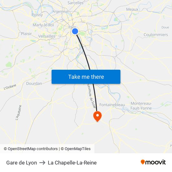 Gare de Lyon to La Chapelle-La-Reine map