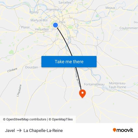 Javel to La Chapelle-La-Reine map