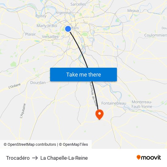 Trocadéro to La Chapelle-La-Reine map