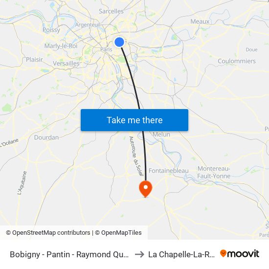 Bobigny - Pantin - Raymond Queneau to La Chapelle-La-Reine map