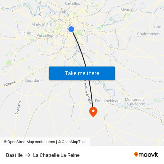 Bastille to La Chapelle-La-Reine map