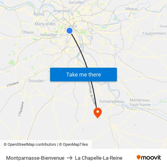 Montparnasse-Bienvenue to La Chapelle-La-Reine map
