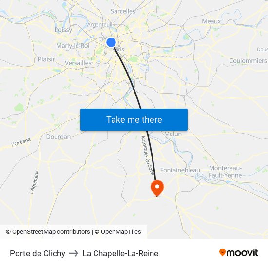 Porte de Clichy to La Chapelle-La-Reine map
