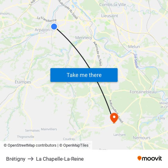 Brétigny to La Chapelle-La-Reine map