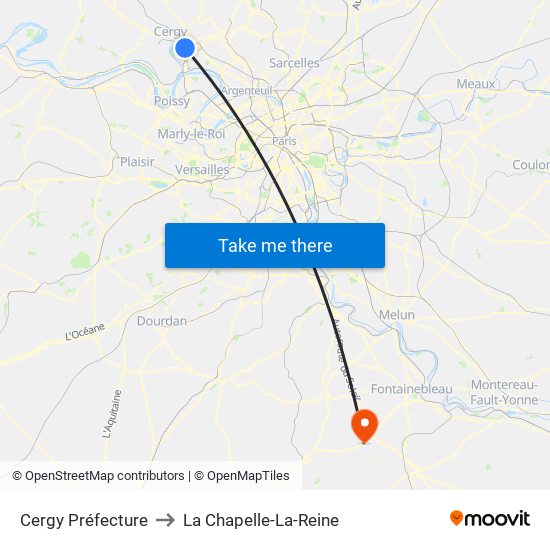Cergy Préfecture to La Chapelle-La-Reine map