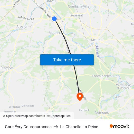 Gare Évry Courcouronnes to La Chapelle-La-Reine map