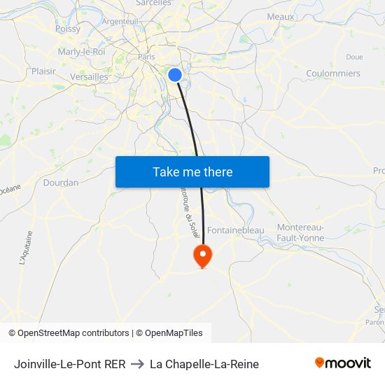 Joinville-Le-Pont RER to La Chapelle-La-Reine map