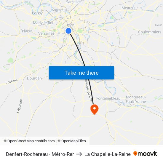 Denfert-Rochereau - Métro-Rer to La Chapelle-La-Reine map