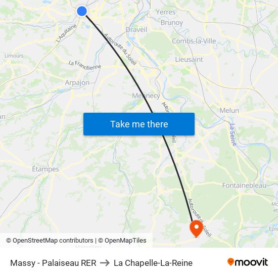 Massy - Palaiseau RER to La Chapelle-La-Reine map