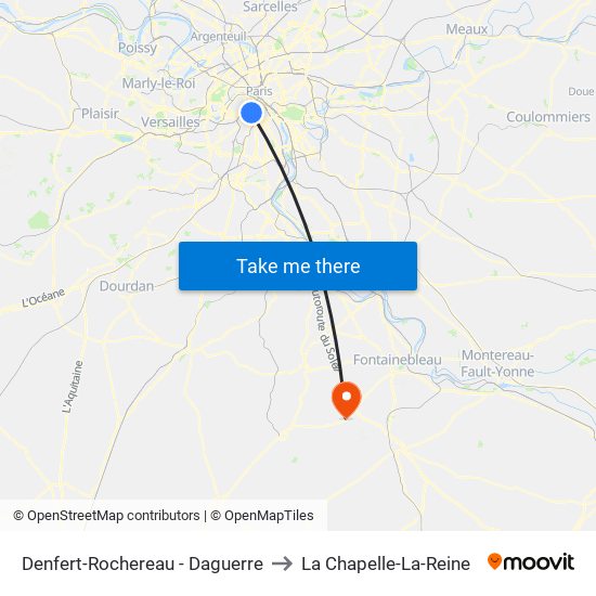 Denfert-Rochereau - Daguerre to La Chapelle-La-Reine map
