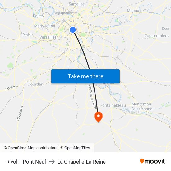Rivoli - Pont Neuf to La Chapelle-La-Reine map