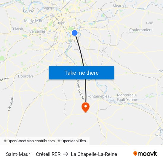 Saint-Maur – Créteil RER to La Chapelle-La-Reine map