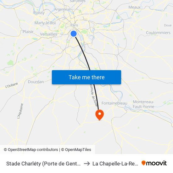 Stade Charléty (Porte de Gentilly) to La Chapelle-La-Reine map