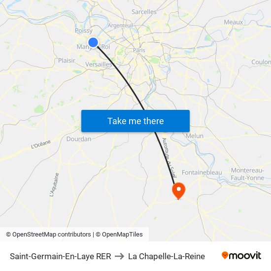 Saint-Germain-En-Laye RER to La Chapelle-La-Reine map