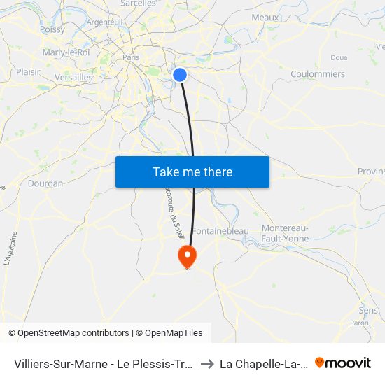 Villiers-Sur-Marne - Le Plessis-Trévise RER to La Chapelle-La-Reine map
