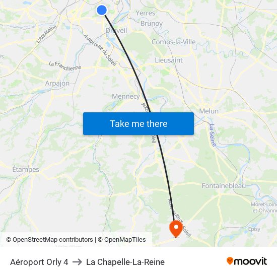 Aéroport Orly 4 to La Chapelle-La-Reine map